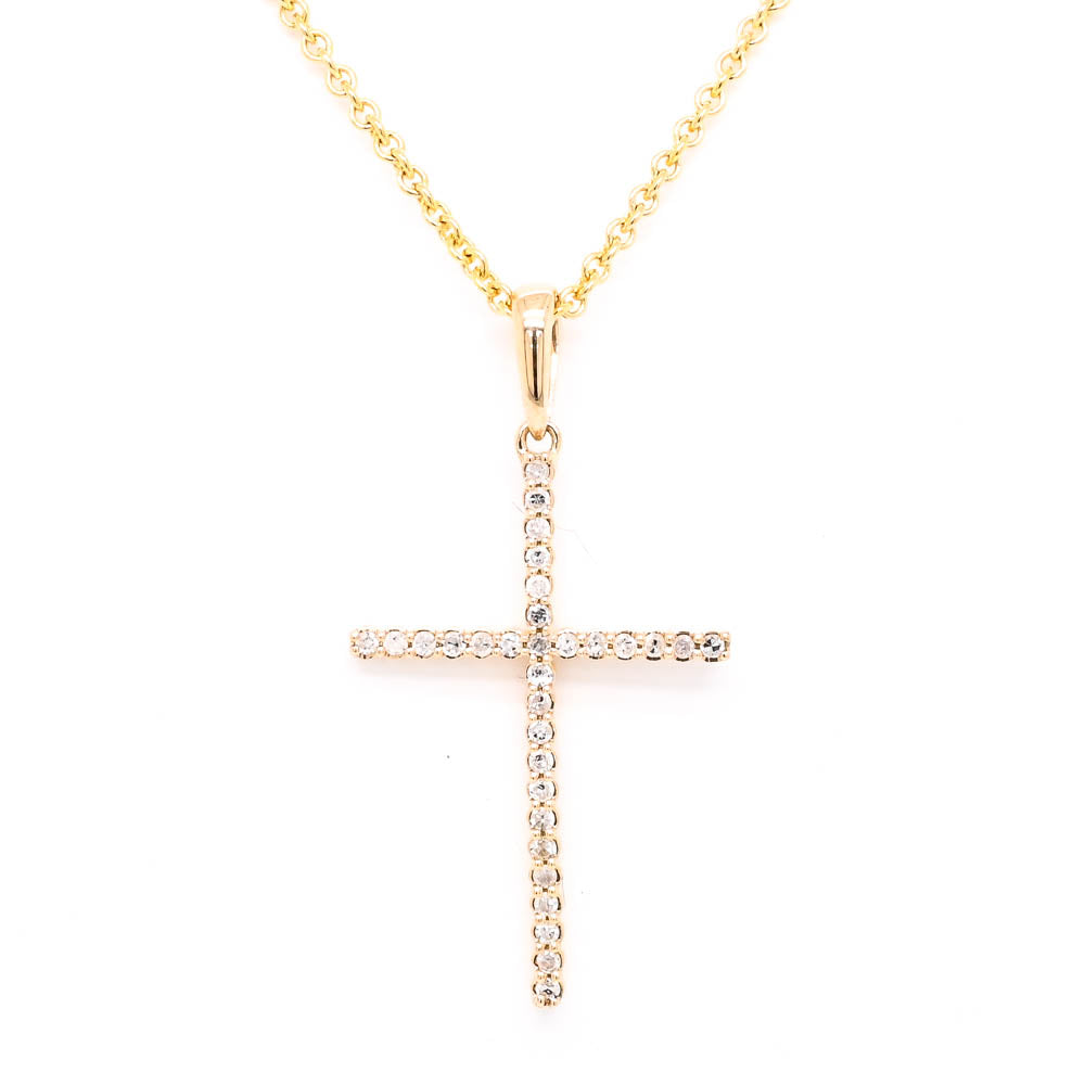 14KT Yellow Gold 18" 0.10CTW Diamond Cross Necklace.