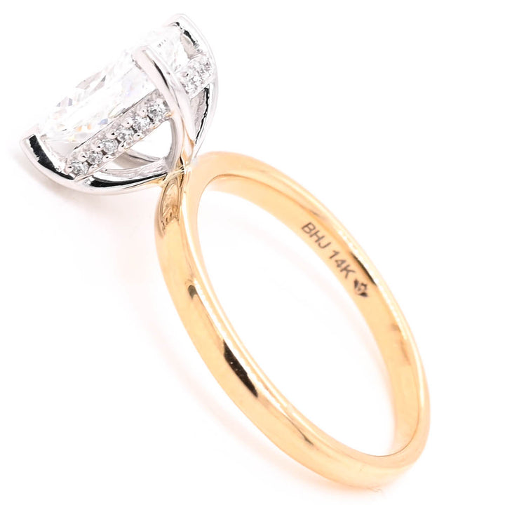 14KT Yellow Gold 2.10CTW Cushion Cut Lab Grown Diamond Hidden Halo Engagemet Ring