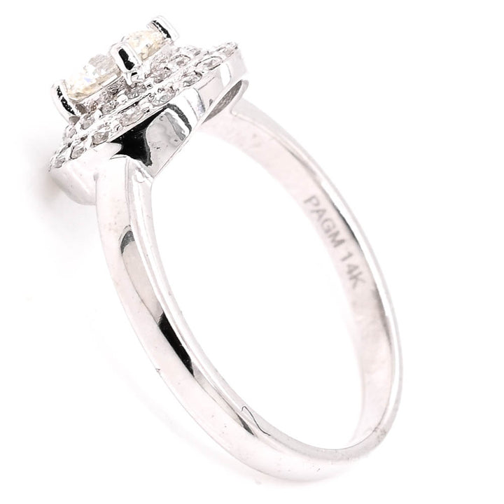 14KT White Gold 0.81CTW Round Brillinat Diamond Double Halo Set Engagement Ring.