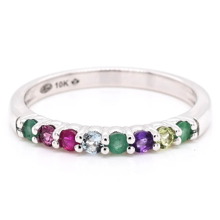 10KT White Gold Multi Coloured Natural Gemstone Ring.