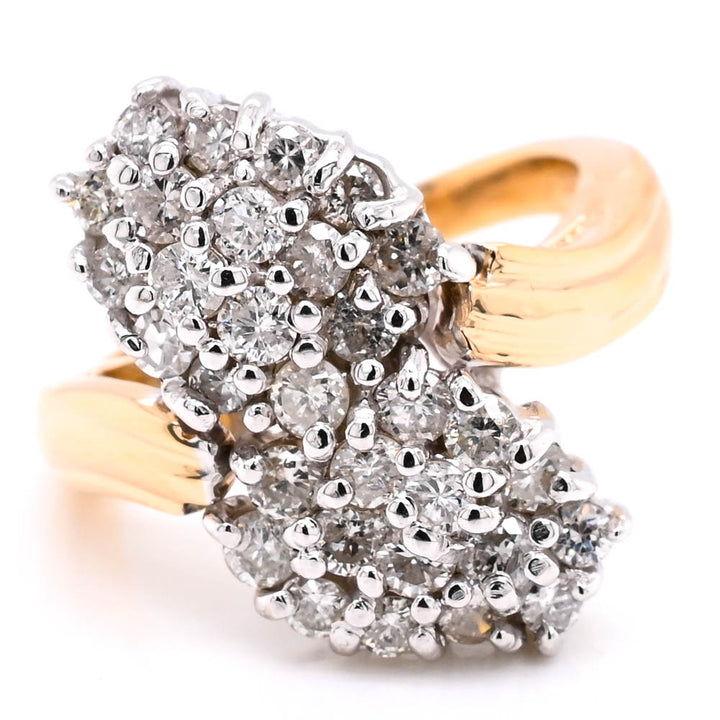 14KT Yellow & White Gold 0.90CTW Diamond Cluster Ring.