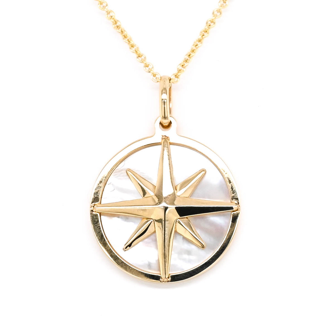 14KT Yellow Gold 18" Mother of Pearl North Star Necklace.