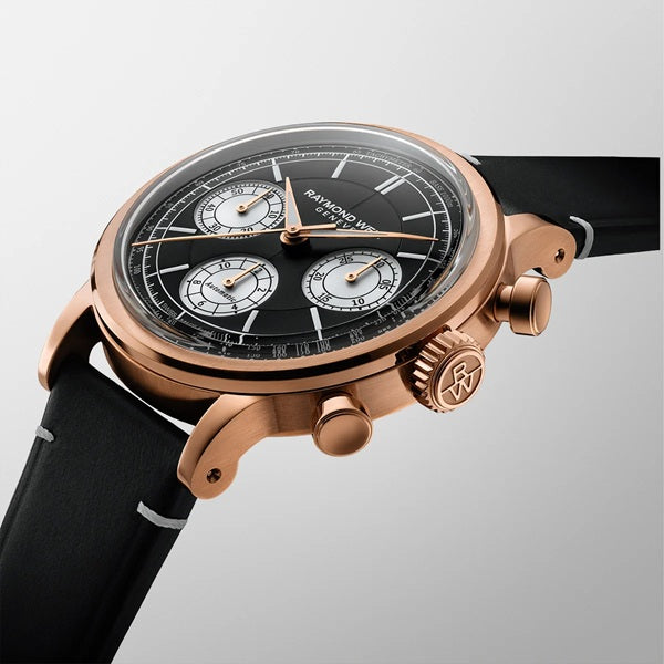 Rayond Weil Millesime Automatic Tri-Compax Chronograph Black Sector Dial 39mm Watch. 7765-PC5-20631