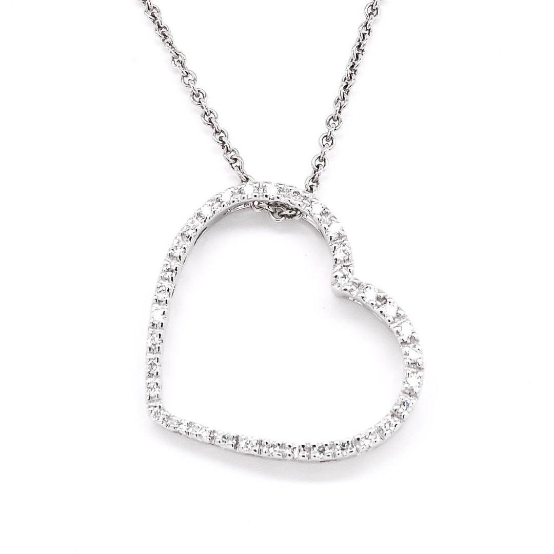 14KT White Gold 18" 0.14CTW Diamond Heart Necklace.