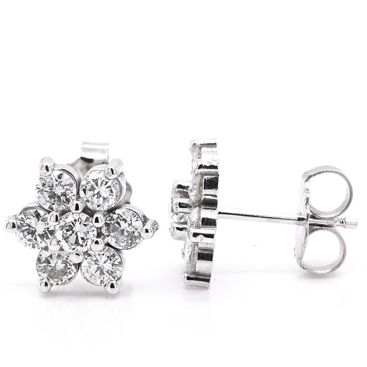 Graziella Originals Flower 14KT White Gold 0.84CTW CTW Stud Style Backing Diamond Earrings