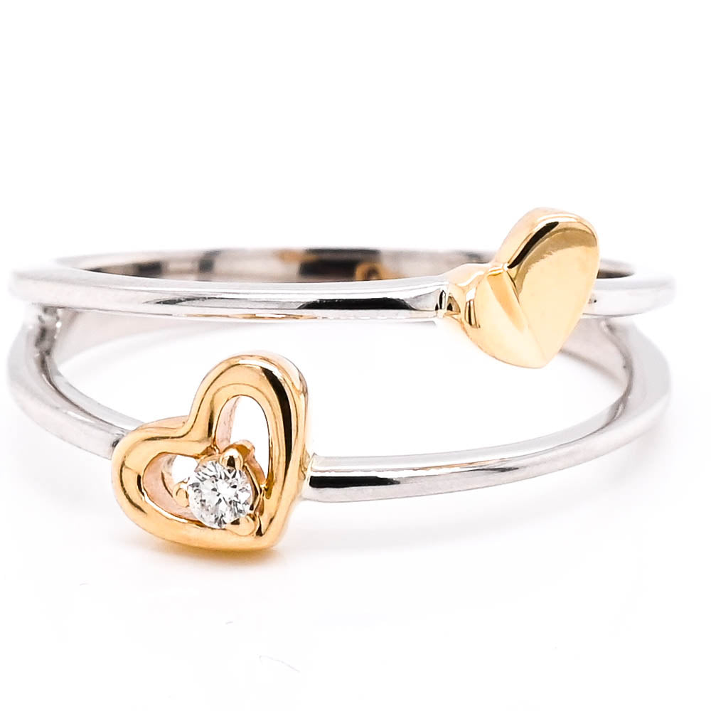 Fire & Ice 10KT Two-Tone Gold 0.03CT Canadian Diamond Double Heart Ring.