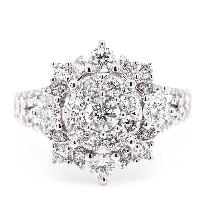 14KT White Gold 1.00CTW Diamond Cluster Ring.