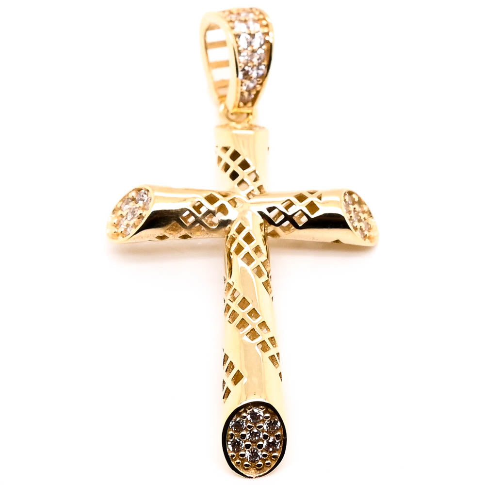 10KT Yelow Gold 37x18mm C.Z Cross Pendant.