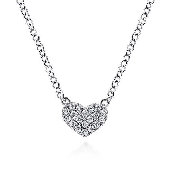 Gabriel & Co 14KT White Gold 17.5" 0.06CTW Pavé Diamond Heart Necklace.