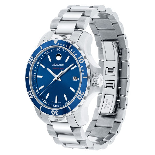 Movado Series 800, 40 mm Performance Steel case and bracelet with blue-toned dial. 2600137.