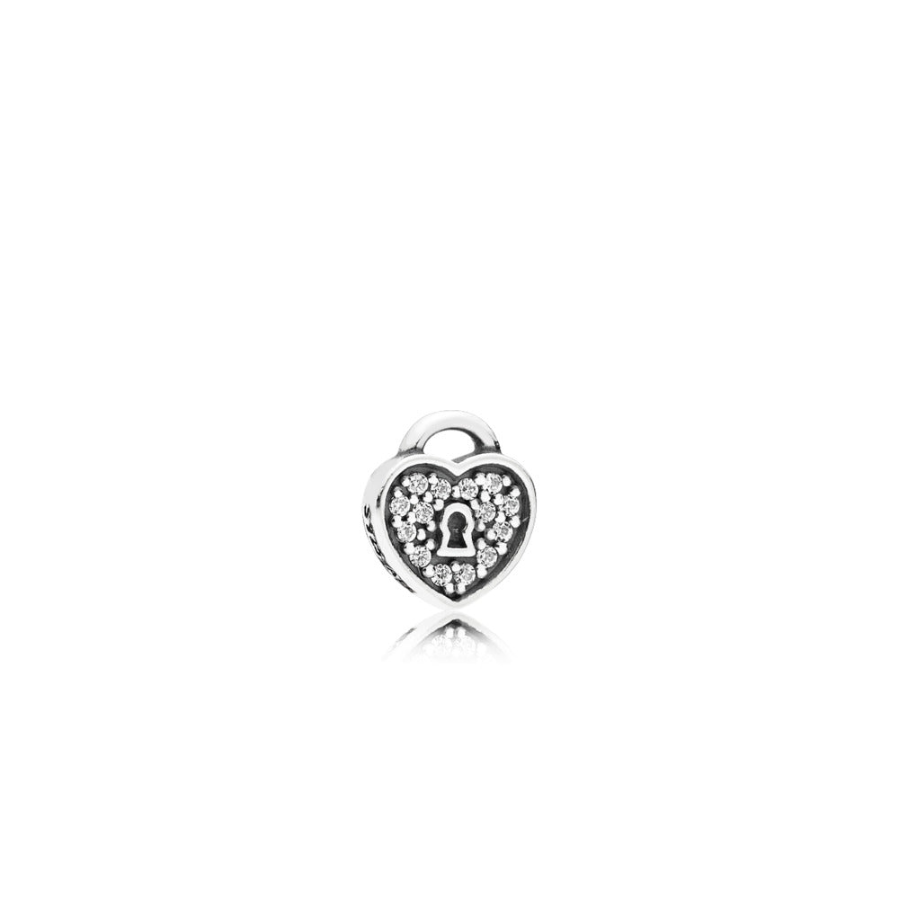 Heart padlock silver petite element with clear cubic zirconia