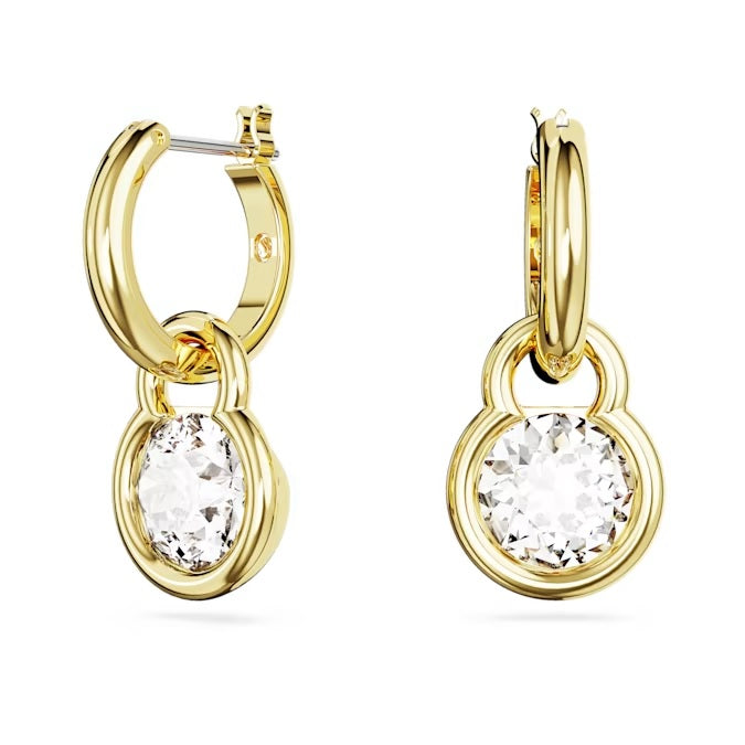 Swarovski Dextera drop earrings Round cut, White, Gold-tone plated.