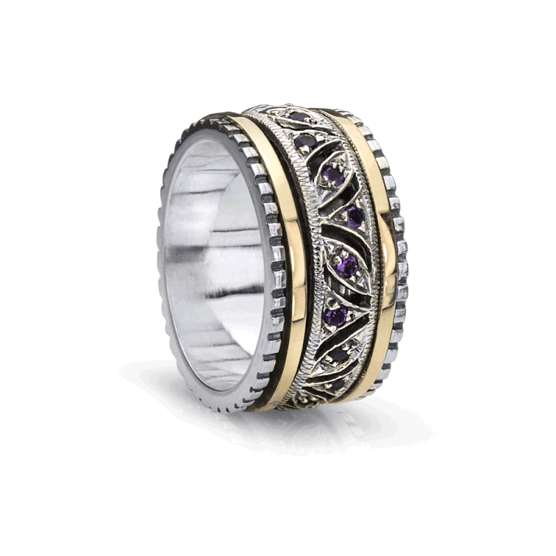 Always Meditation Ring. Sterling Silver, 9KT Yellow Gold, and Amethyst. Size 7.