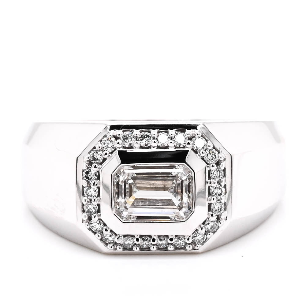 graziella 10KT White Gold 1.25CTW Emerald Shape Lab Grown Diamond Mens Ring