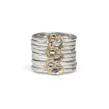 Flow Meditation Ring. Sterling Silver and 9KT Yellow Gold. Size 9.