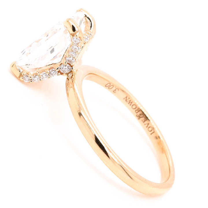 14KT Yellow Gold 3.14CTW Radiant Shape LAB Created Hidden HaloDiamond Engagement Ring. .