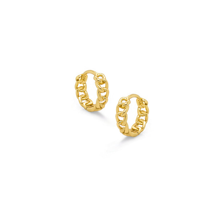 Graziella Sterling Silver Gold Vermeil Plain Curb Chain Huggies.