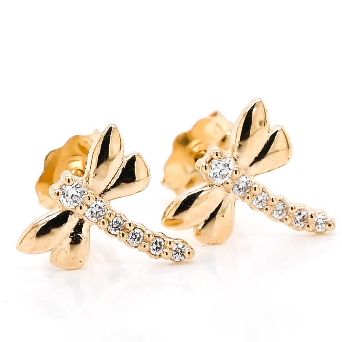 Graziella Originals 14KT Yellow Gold 0.07 CTW Stud Style Post Back Backing Diamond Earrings