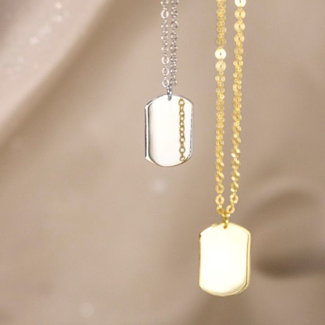 Graziella Sterling Silver Gold Vermeil 18" Minimal Dog Tag Necklace.