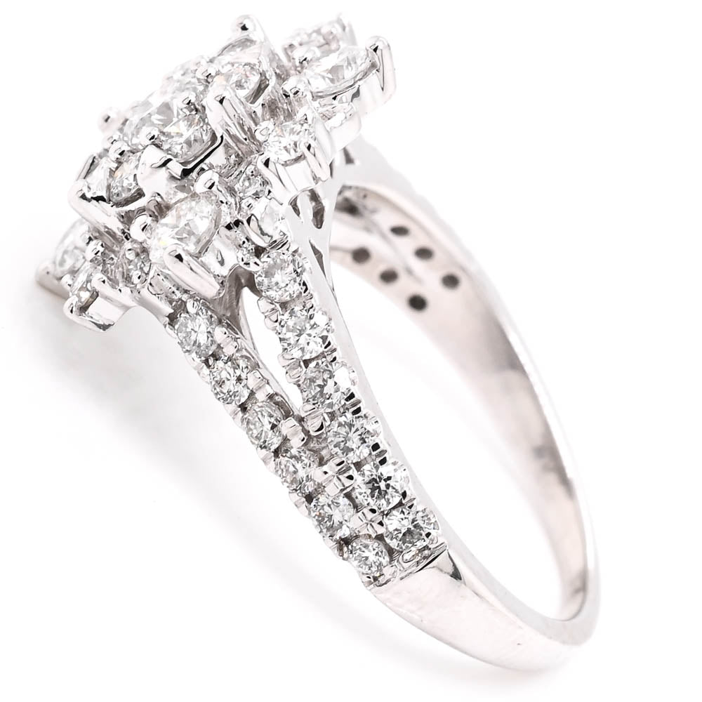 14KT White Gold 1.00CTW Diamond Cluster Ring.
