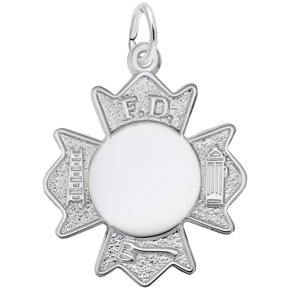 Rembrandt Sterling Silver Fire Department Badge Charm.
