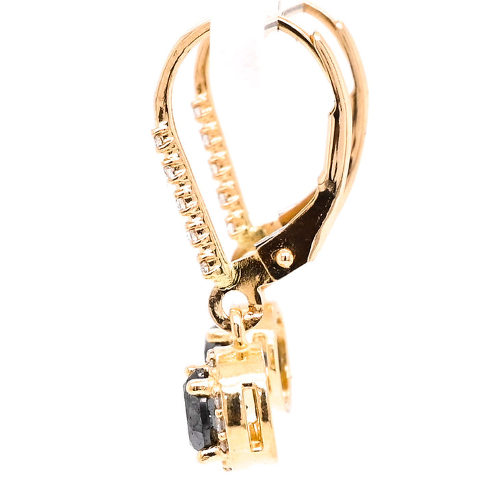 14KT Yellow Gold 1.10CTW Round Brilliant Black & White Diamond Lever Back Earrings.