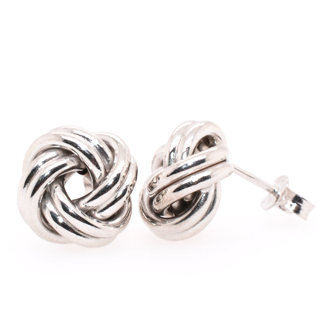 10 Karat White Gold Love Knot Stud Earrings.