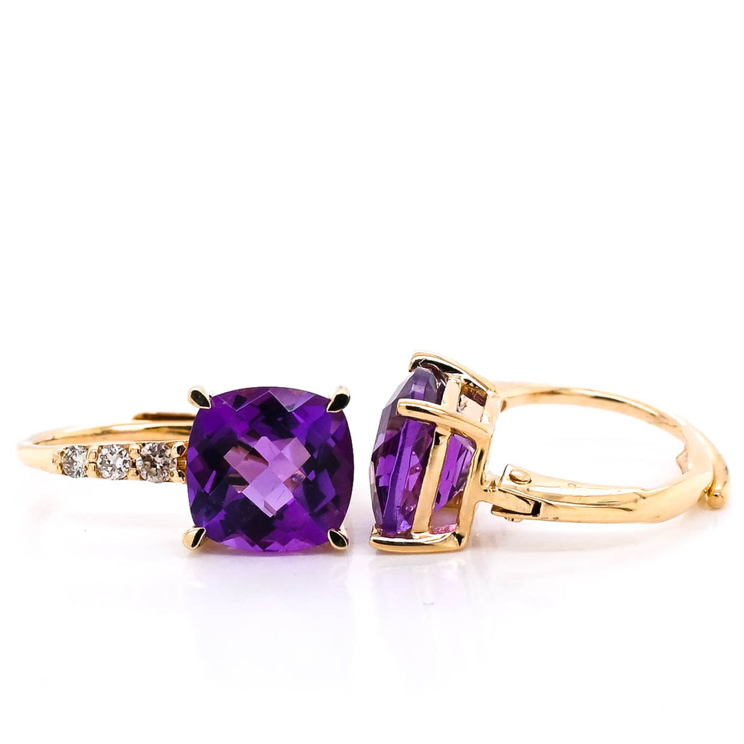 10KT Yellow Gold 2.50CTW Amethyst and Diamond Earrings.