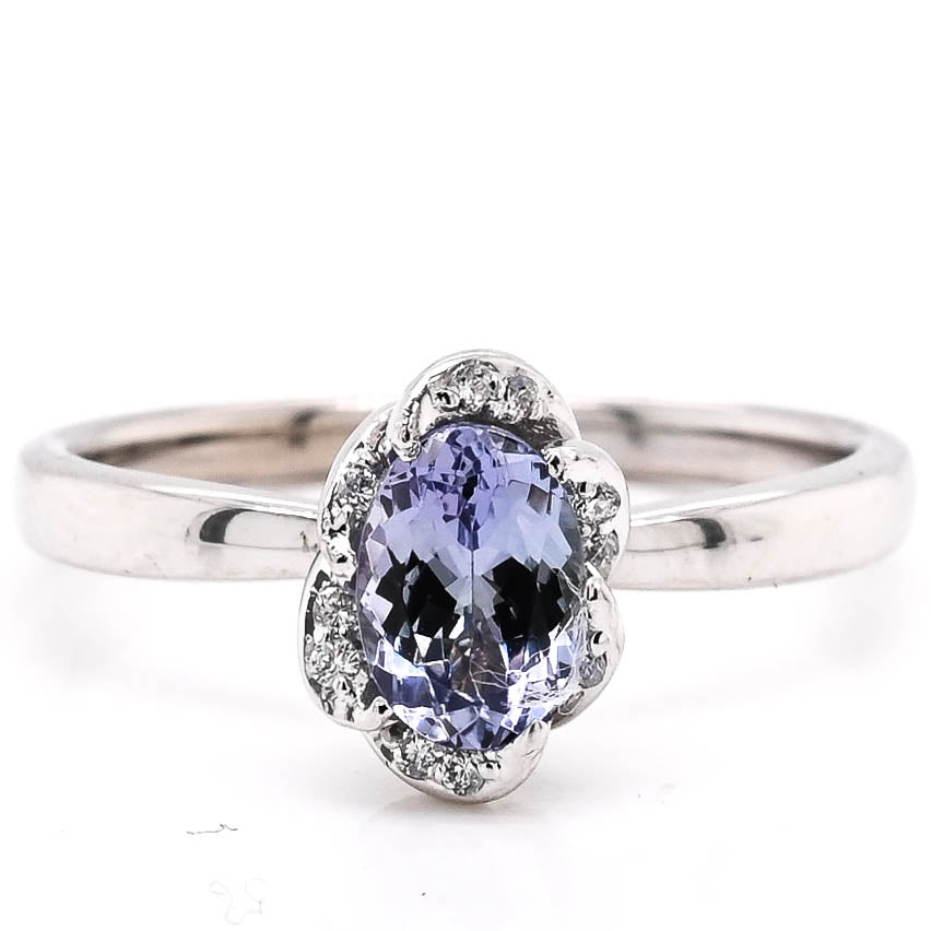 18KT White Gold 0.75CT Oval Shape Tanzanite and Diamond Ring.