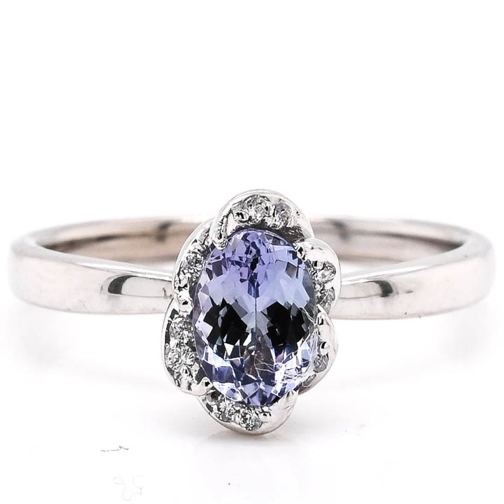 18KT White Gold 0.75CT Oval Shape Tanzanite and Diamond Ring.