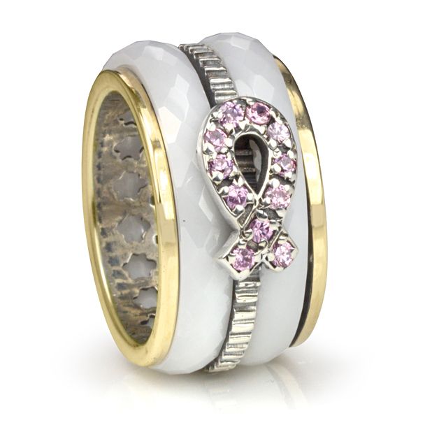 Hope. Meditation Ring, Sterling Silver, 9KT, Ceramic and C.Z. Size 8