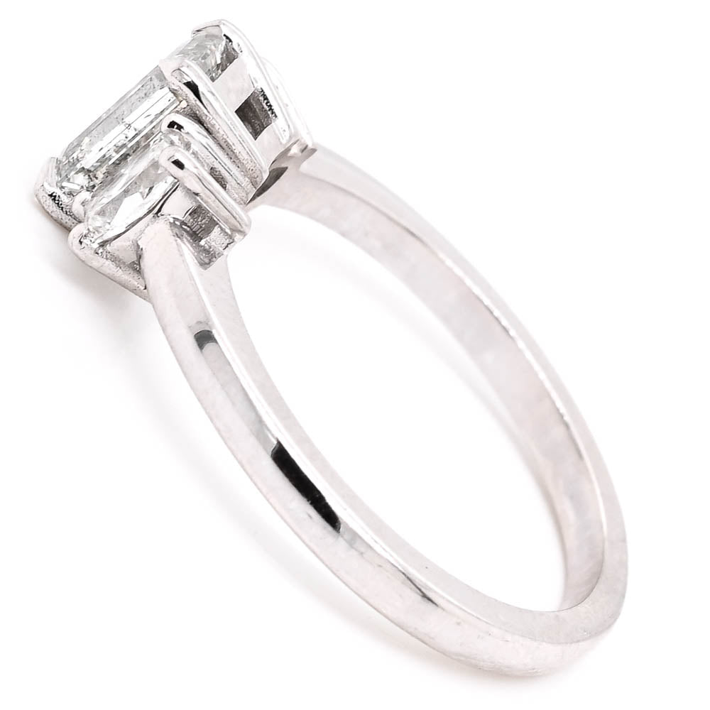 14KT White Gold 1.44CTW Emerald Shape 3 Stone Diamond Engagement Ring.