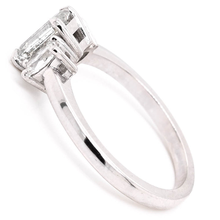 14KT White Gold 1.44CTW Emerald Shape 3 Stone Diamond Engagement Ring.