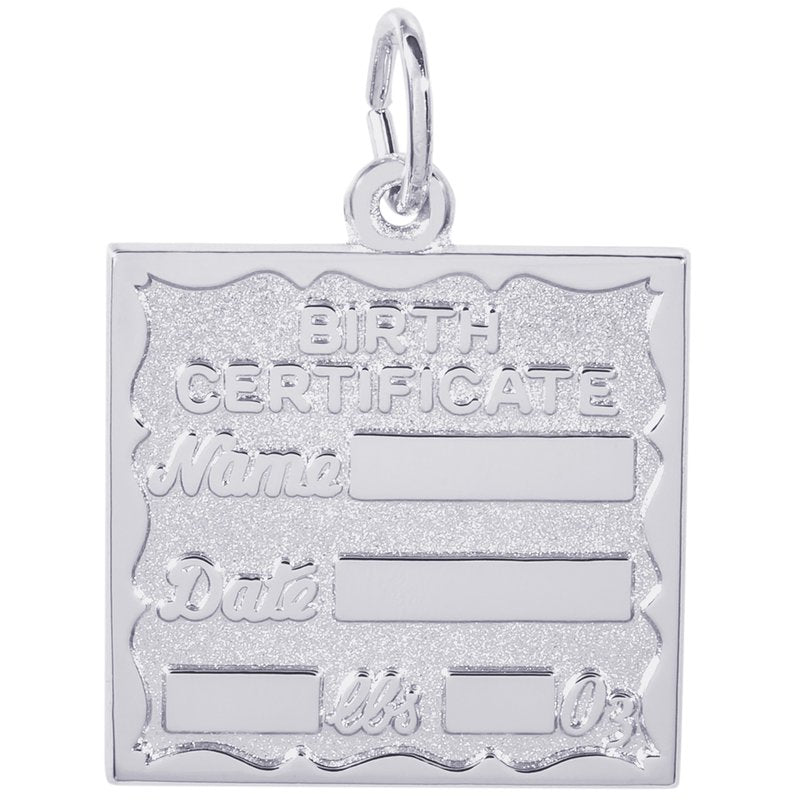 Rembrandt Sterling Silver Birth Certificate Charm.