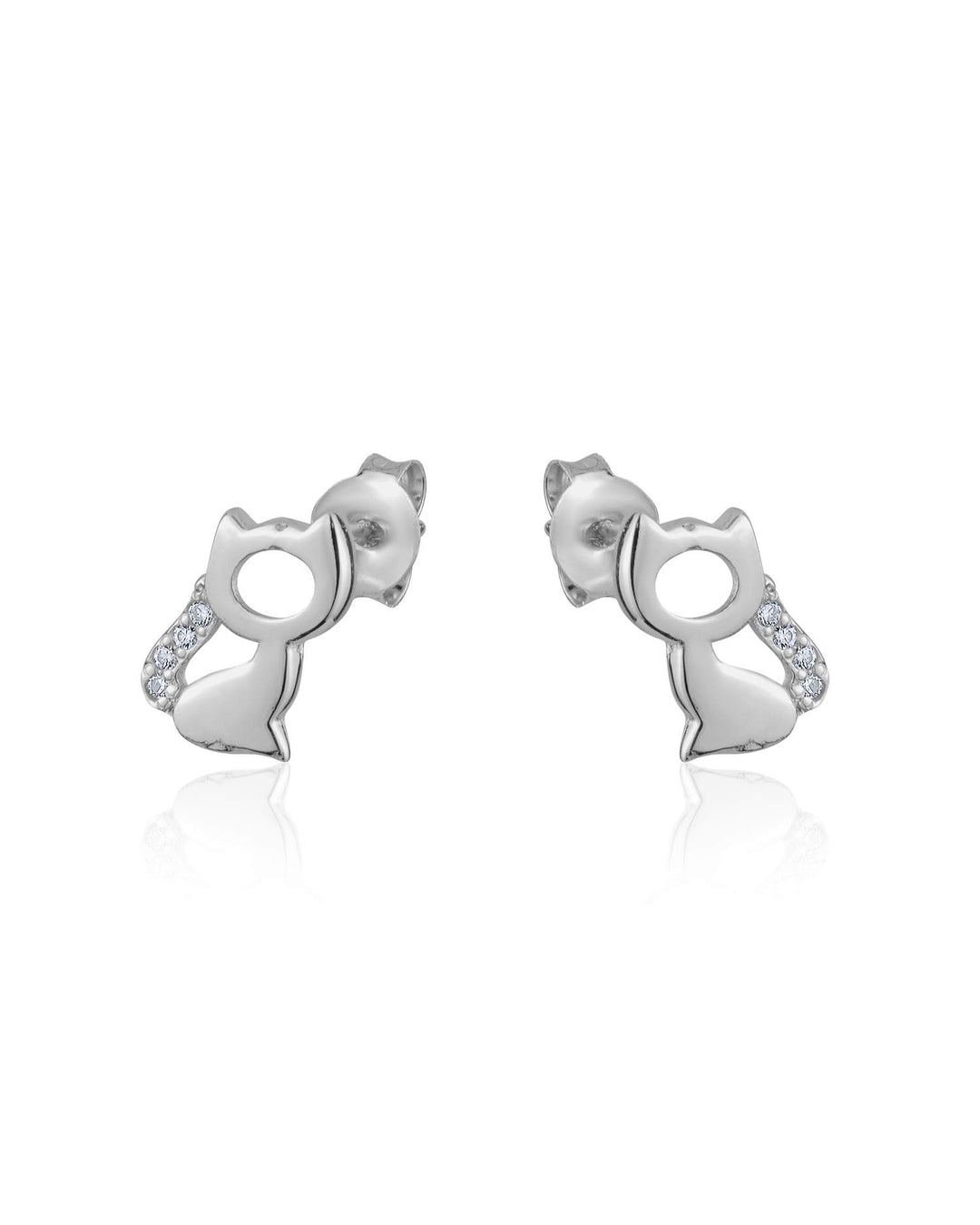 Sterling Silver C.Z Kitten Stud Earrings.
