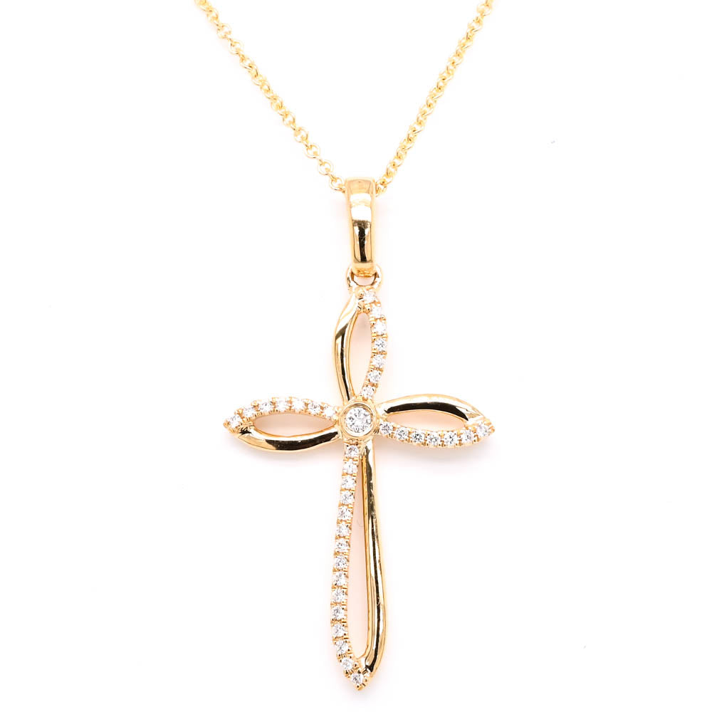 18KT Yellow Gold 18" 0.10CTW Diamond Cross Necklace.