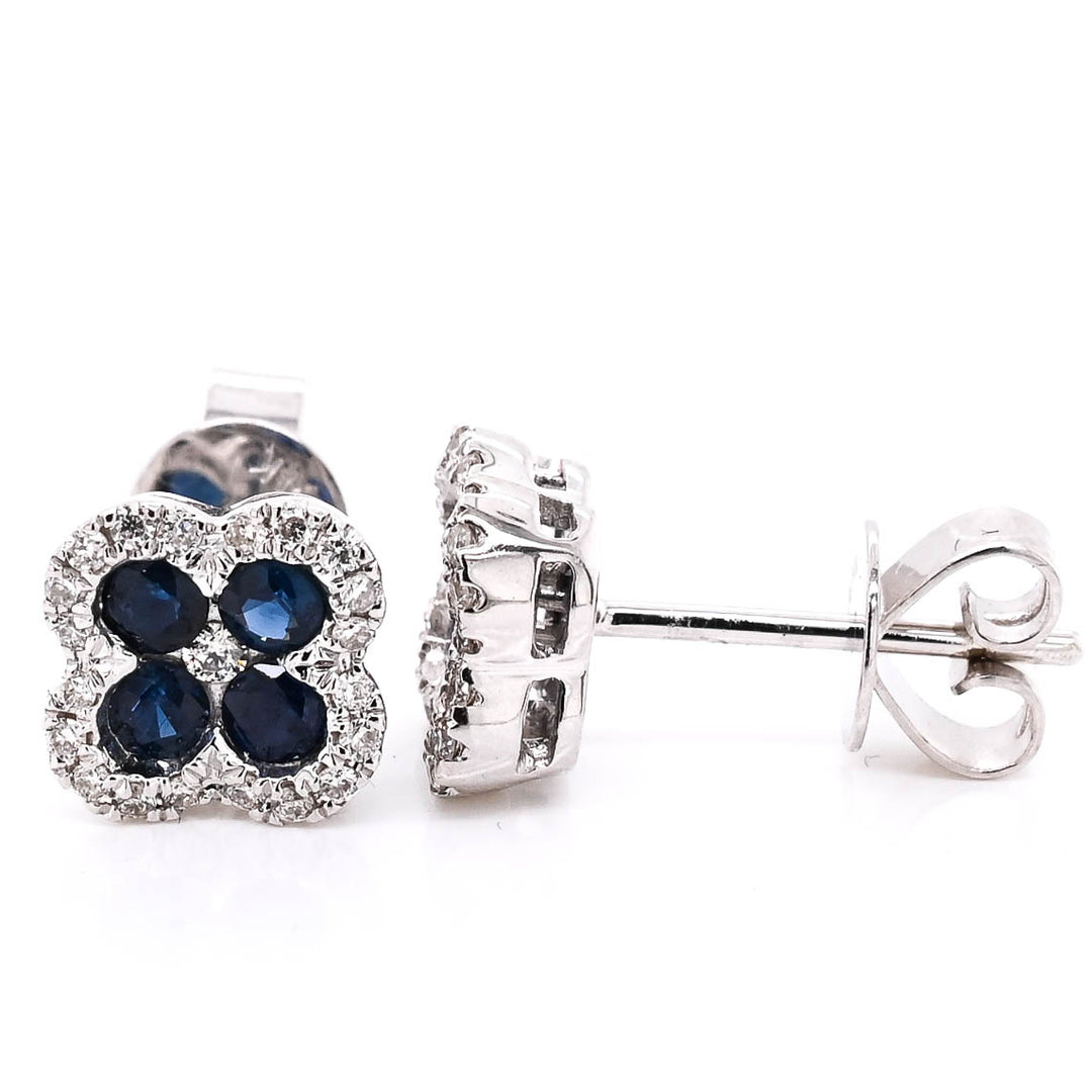 14KT White Gold 0.66CTW Blue Sapphire & Diamond Stud Earrings.