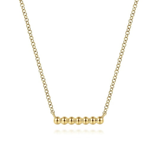 Gabriel & Co 14KT Yellow Gold 17.5" Beaded Bar Necklace.