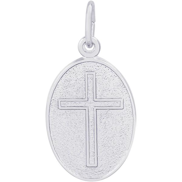 Rembrandt Sterling Silver Cross Oval Disc Charm.