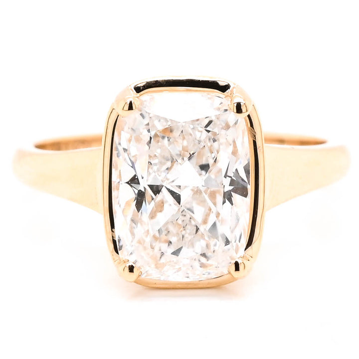 14KT Yellow Gold 3.00CT Cushion Cut Lab Created Vitage Inspired Solitaire Engagement Ring.