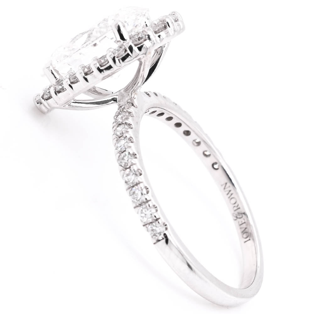 14KT White Gold 3.00CTW Oval Shape LAB Created Diamond Halo Set Engagement Ring.