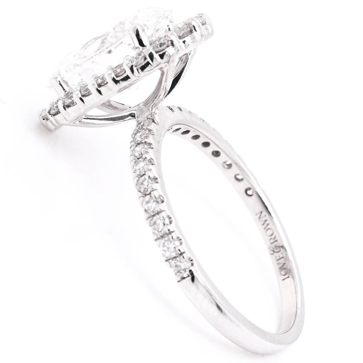 14KT White Gold 3.00CTW Oval Shape LAB Created Diamond Halo Set Engagement Ring.