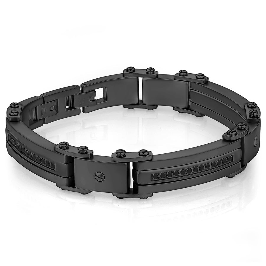 Italgem steel 8.5" 10MM Stainless Steel Link Black Cubic Zirconia ID Setting Bracelet.