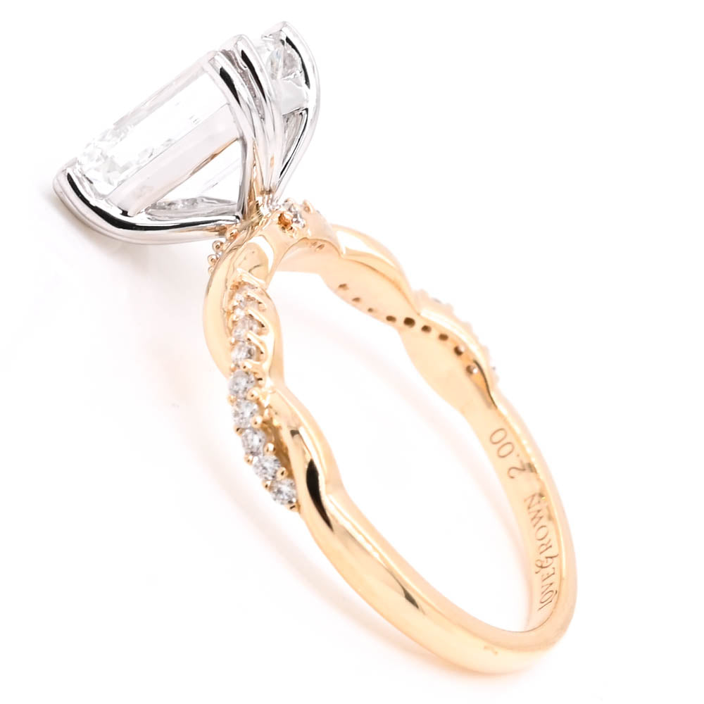 14KT Yellow Gold 2.12CTW Emerald Shape LAB Created Diamond Accent Engagement Ring.