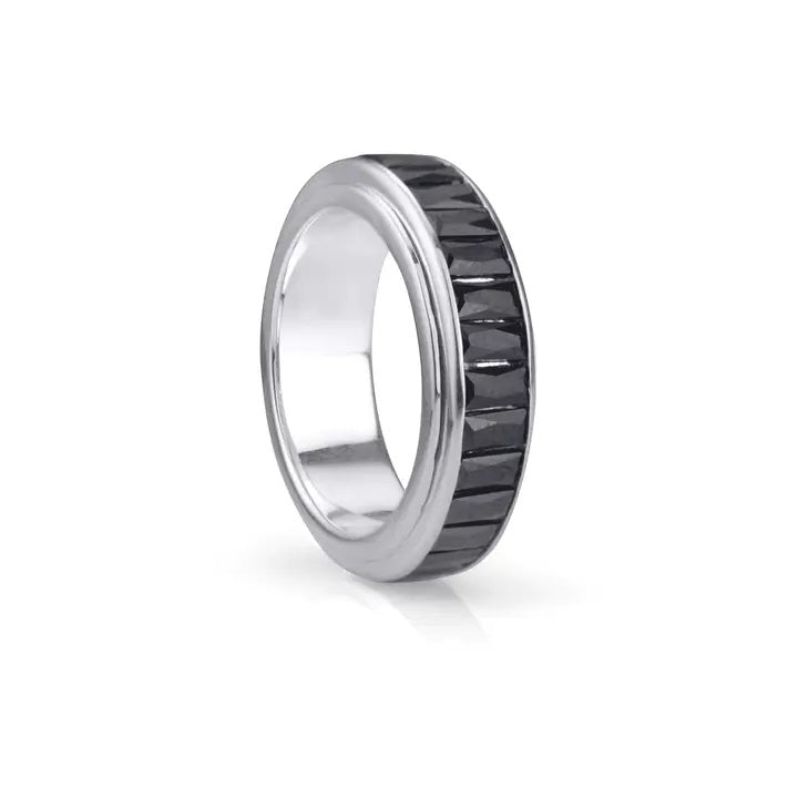 "Unity" Meditation Ring - Sterling Silver Black C.Z. Ring. Size 8.