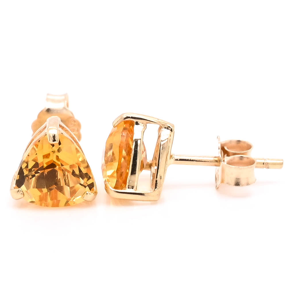 14KT Yellow Gold Trillion shape Citrine Stud Earrings