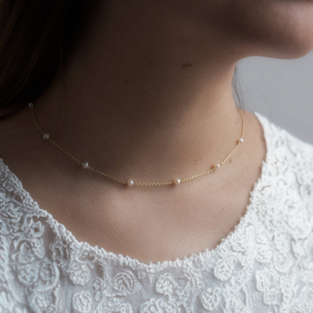 Graziella Sterling Silver Dainty Pearl Chain Necklace.