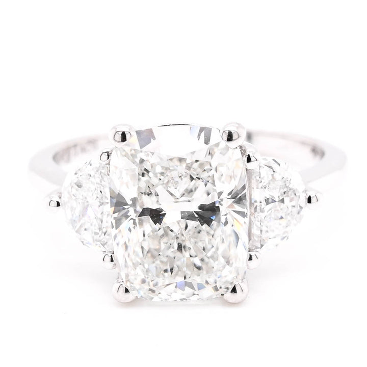 14KT White Gold 3.60VTW Cushion Shape Lab Created 3 Stone Diamond Engagement  Ring.