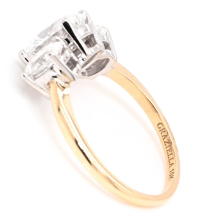 10KT Yellow & White Gold 2.50CTW Oval Shape Lab Created Diamond 3 Stone Engagement Ring.