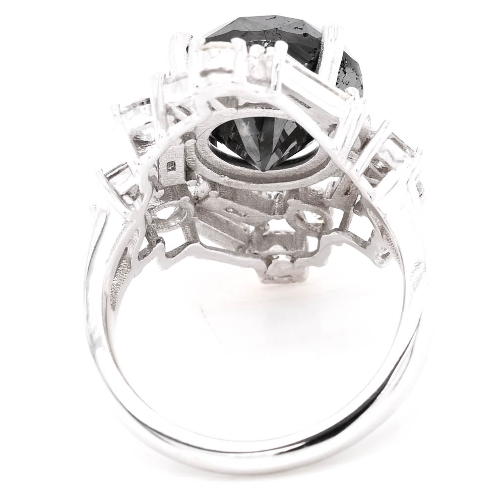 Graziella 14KT White Gold 11.10CTW Round Brilliant Black & White Diamond Celebration Ring.
